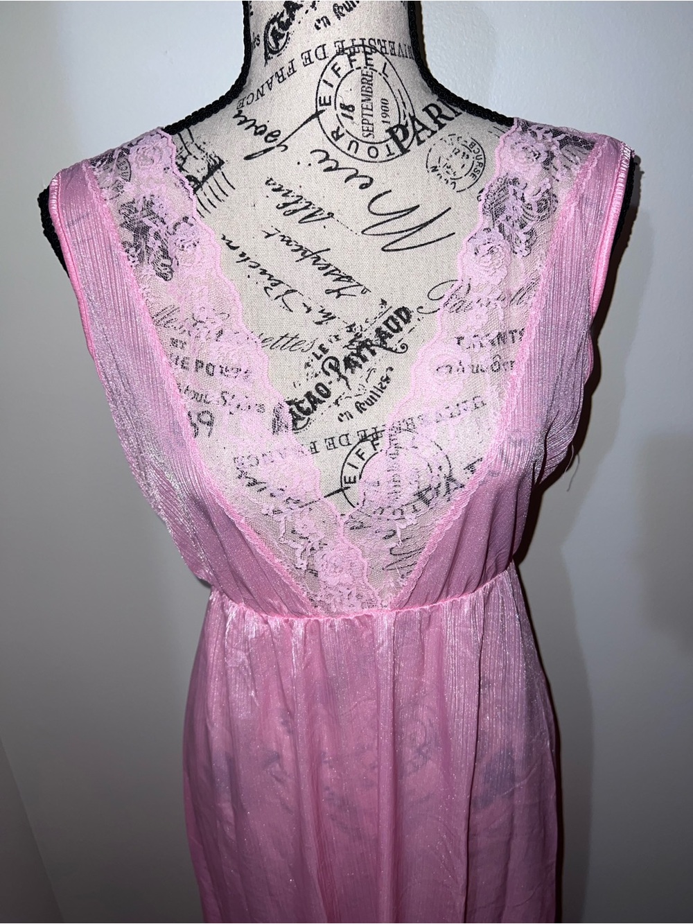 Vintage Pink Sheer Lace Maxi Nightgown Made in USA Large - Picture 2 of 10